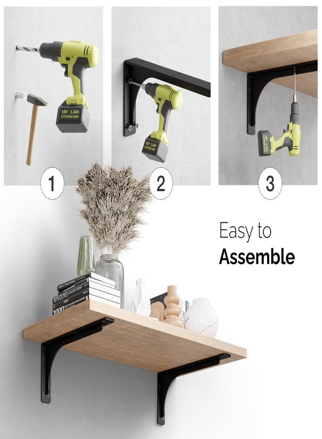 BATODA 14” Shelf Brackets with Beam (4pcs) - L Shelf Brackets Black - Hook Brackets for Floating Shelves - Wall Mounted Support for DIY Open Shelving - Mounting Hardware Included (Pack 4) (4, 14 Inch) - Image 4